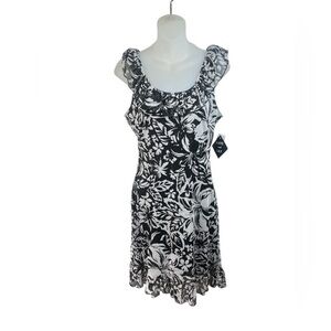NWT KATE & LILY  Floral Ruffle Dress Women’s Sz 4 Black & White dress